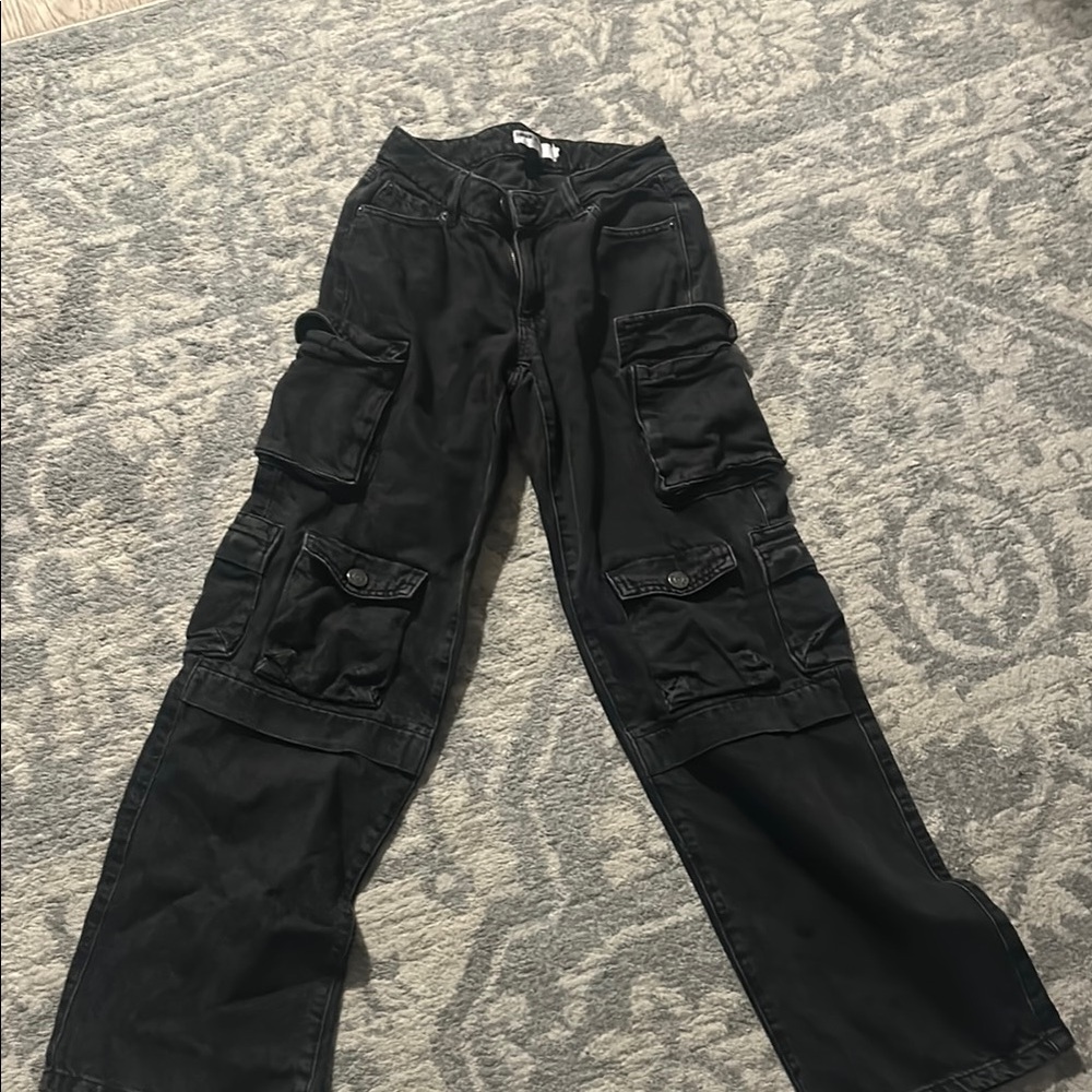 Garage Black Straight Leg Cargo Pants